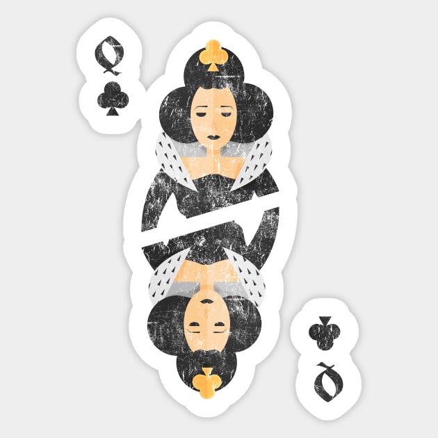 Retro Queen of Clubs Playing Card Sticker by vladocar